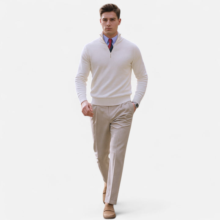Stylish men's half-zip sweater, perfect for smart casual layering and a modern tailored look.