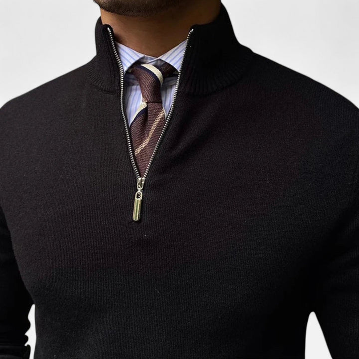 Men's half zip knit sweater, a comfortable and versatile piece for smart casual everyday wear.