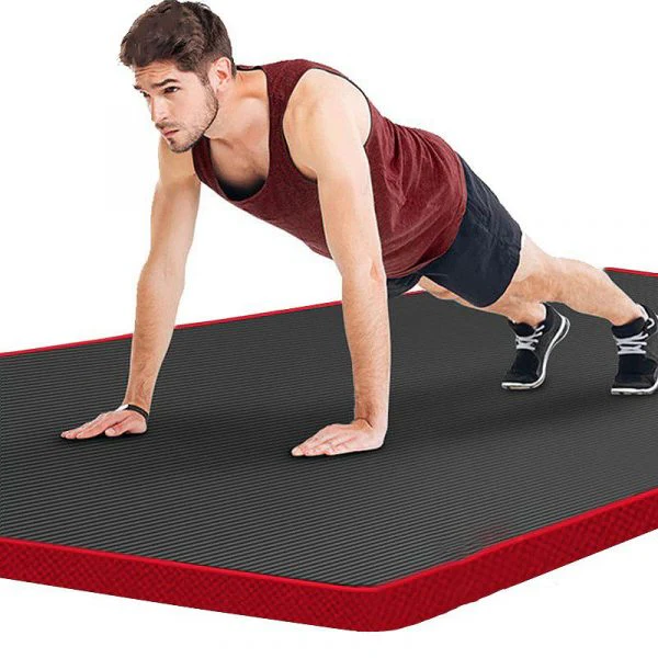Men's high-density exercise mat: Dark blue non-slip fitness pad, ideal for gym workouts & home yoga.