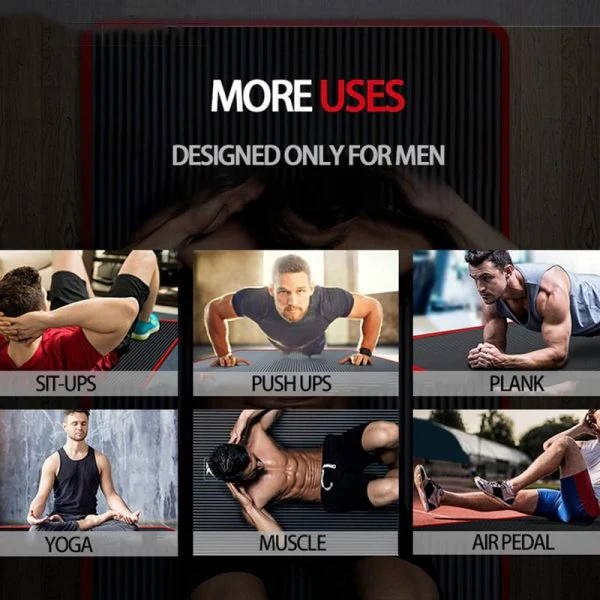 Durable gym mat: Men's high-density exercise pad in black, providing stable support for intense workouts.