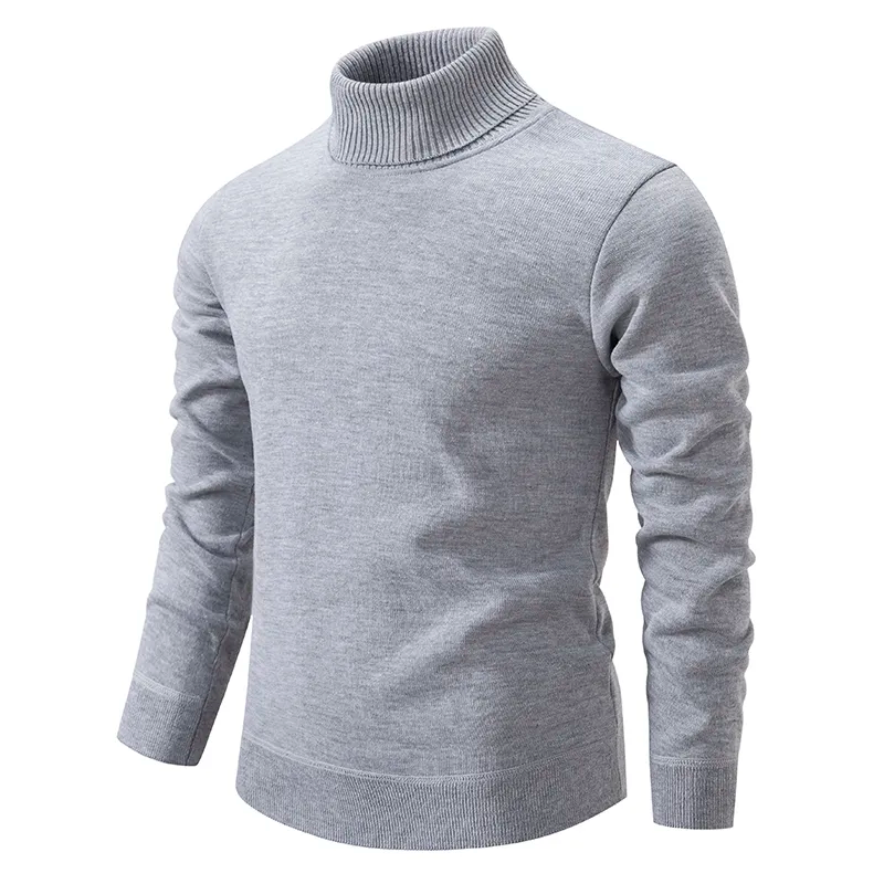Fashionable men's high-neck knit sweater, a cozy long-sleeve top for cooler weather.