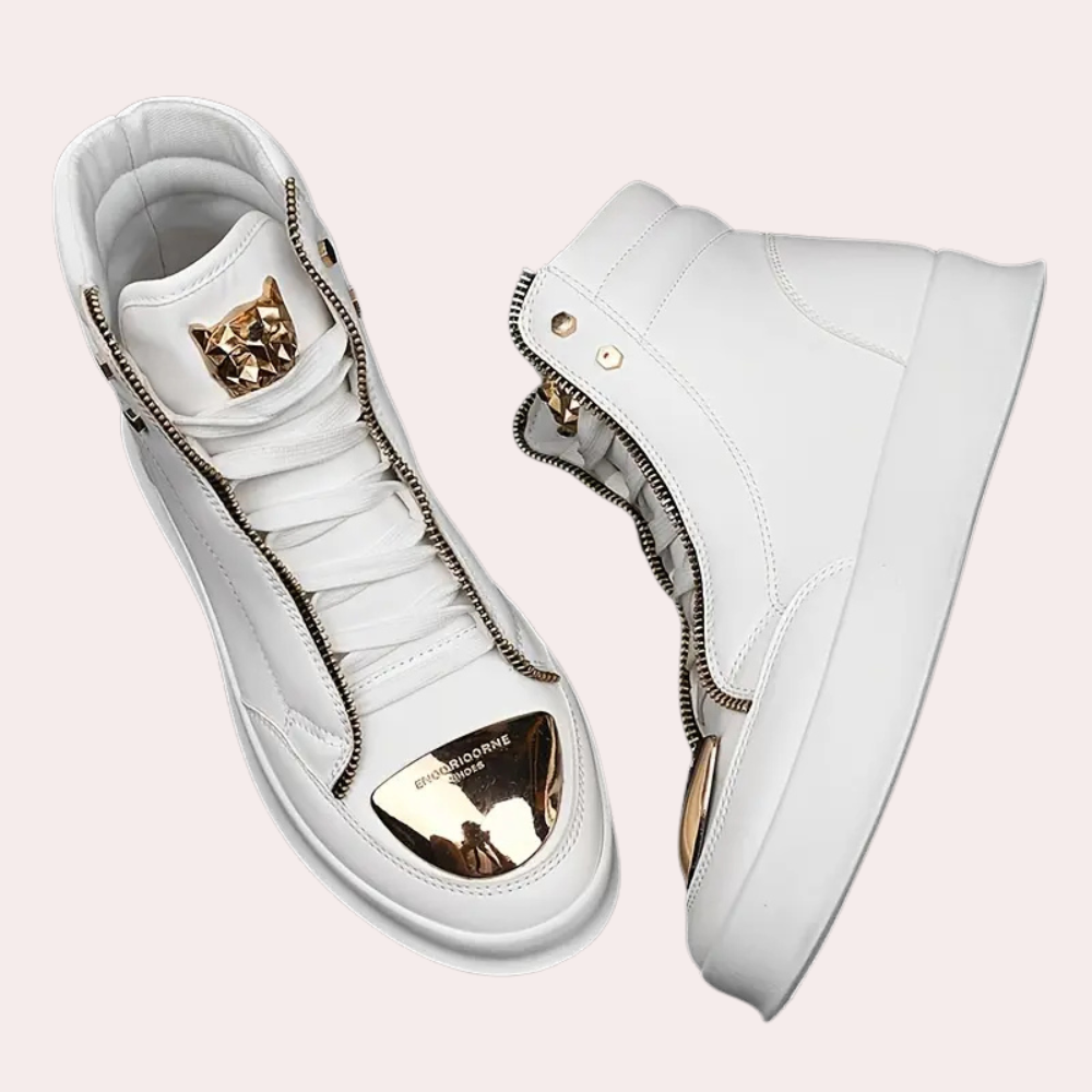 Black men's high top sneakers; stylish, comfortable streetwear and casual shoes with athletic appeal.