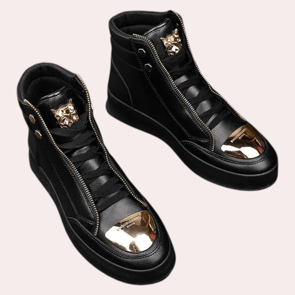 White men's high top sneakers; stylish, comfortable casual shoes for versatile athletic fashion.