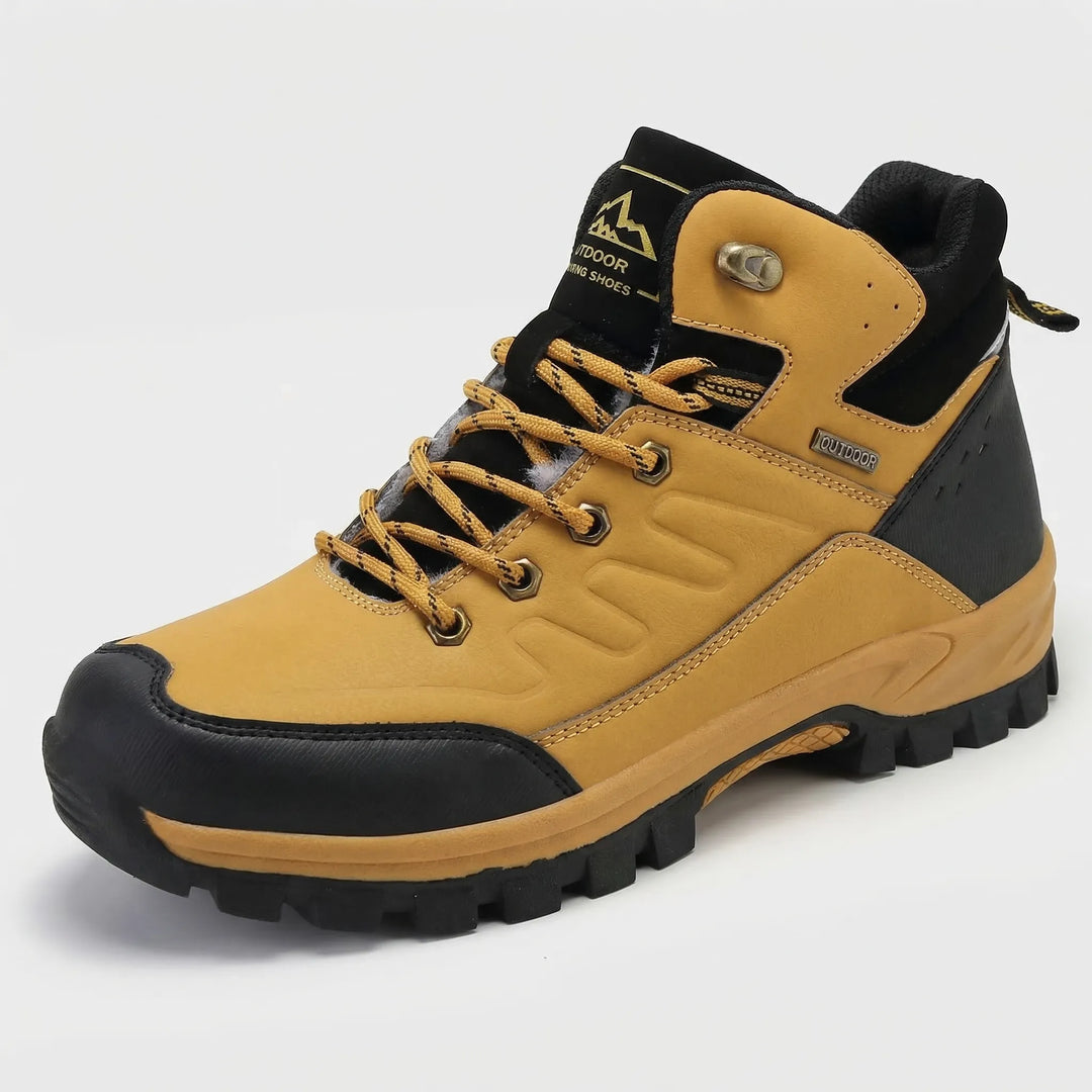 High-performance men's insulated high-top winter hiking boots, rugged for cold weather outdoor use.