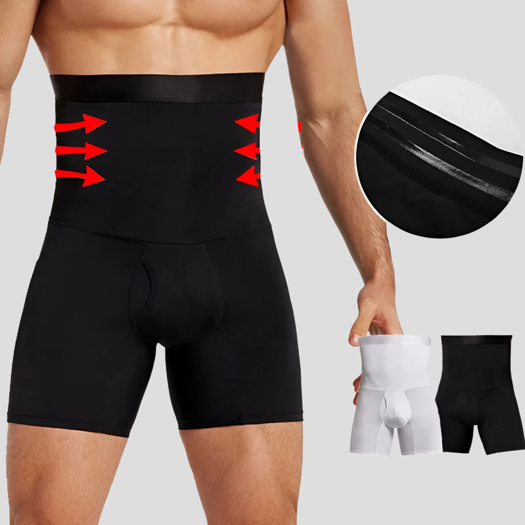 Men's high-waisted compression shorts with tummy control, ideal for gym workouts, running & active sports.