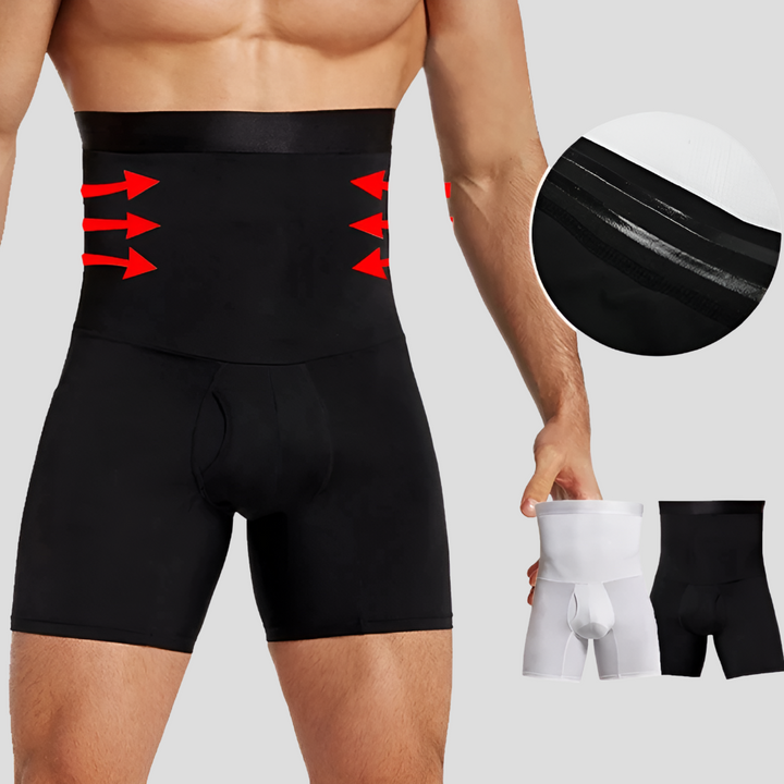 Men's high-waisted compression shorts with tummy control, ideal for gym workouts, running & active sports.