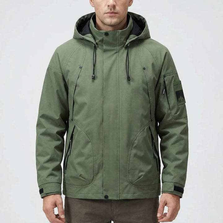 Stylish men's hooded softshell windbreaker jacket. Versatile spring/fall fashion & lightweight outdoor gear.