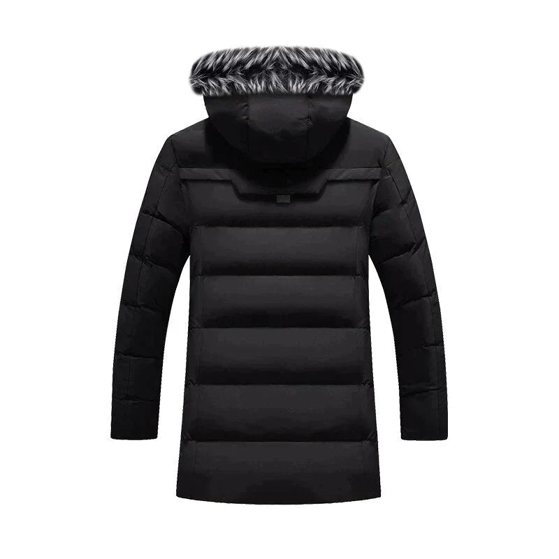 Men's insulated hooded winter parka, designed for ultimate warmth & stylish cold weather protection.