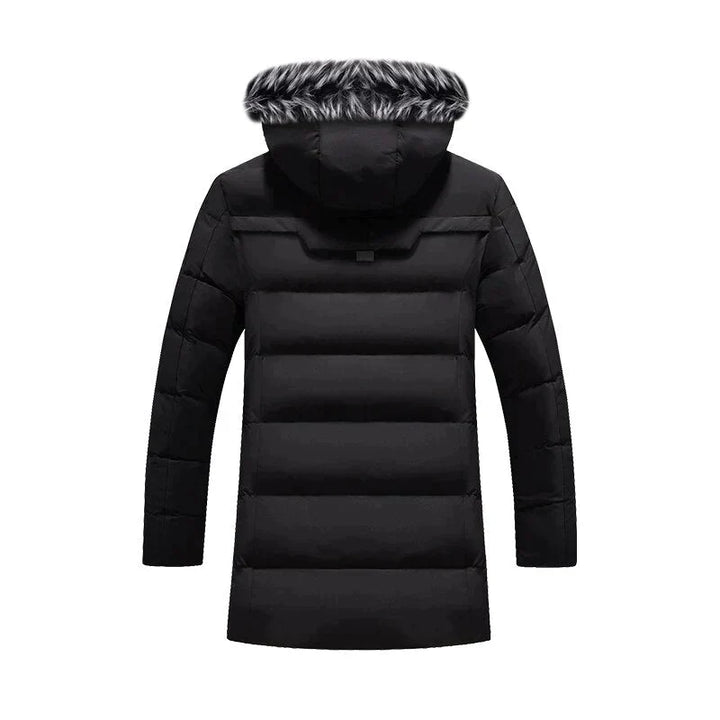Men's insulated hooded winter parka, designed for ultimate warmth & stylish cold weather protection.