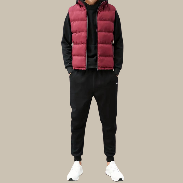 Men's full-zip insulated gilet. A stylish and warm winter layer for modern smart casual outfits.