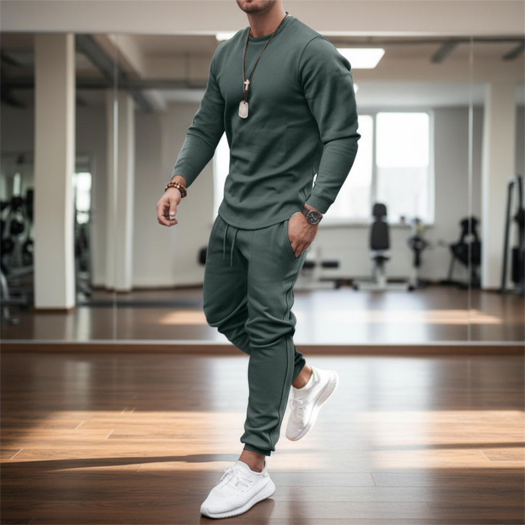 Comfortable men's activewear tracksuit set, perfect for lounging, fitness, or casual wear. Men's sportswear.