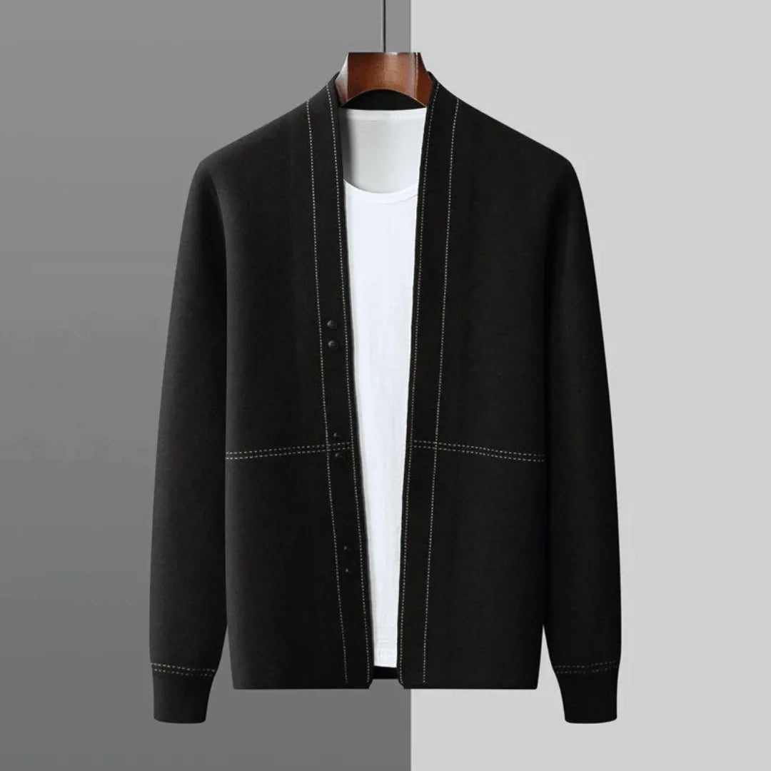 Timeless men's knit cardigan for smart casual wear, a comfortable and fashionable layering piece.