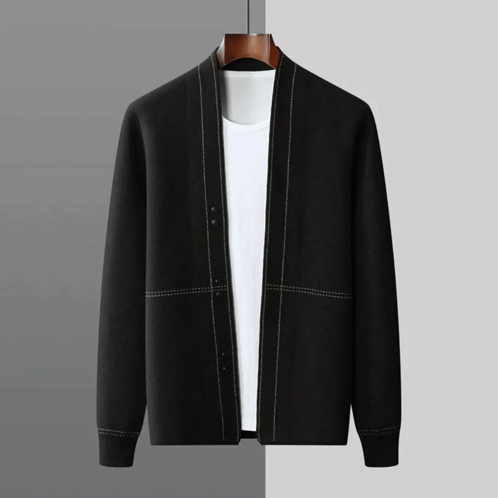 Timeless men's knit cardigan for smart casual wear, a comfortable and fashionable layering piece.