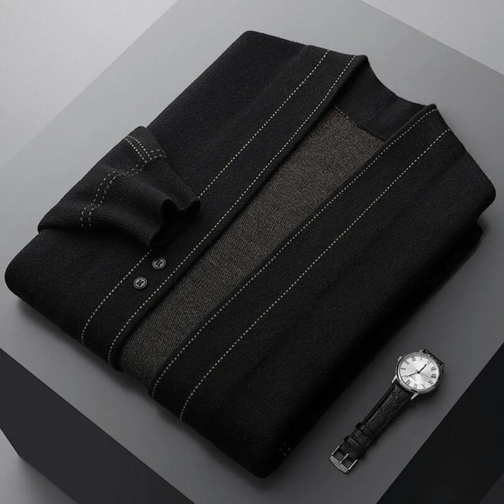 Man wearing a classic knit cardigan, demonstrating smart casual style and versatile men's fashion.