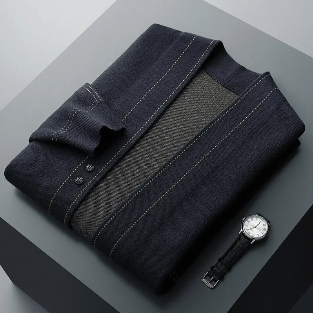 Essential men's knit cardigan, offering comfort and timeless style for smart casual and everyday looks.