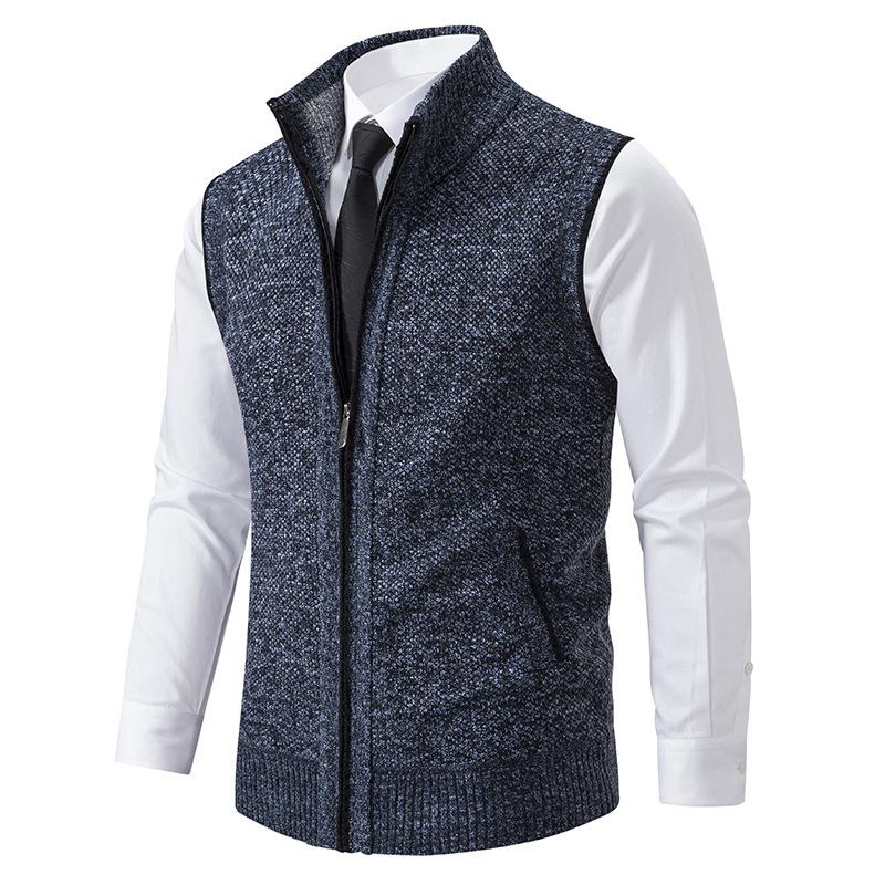 Men's knit gilet mock neck sweater vest, perfect for stylish layering in business casual or casual outfits.
