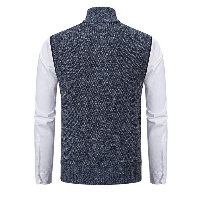 Versatile men's knit mock neck gilet sweater vest for sophisticated layering in business casual and everyday wear.