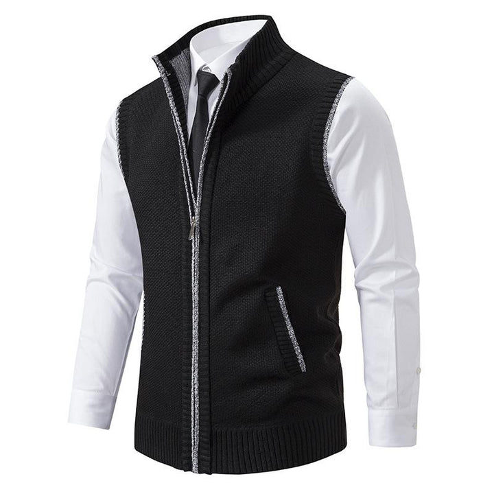 Men's mock neck knit vest, a stylish layering piece for casual outings or smart business casual attire.