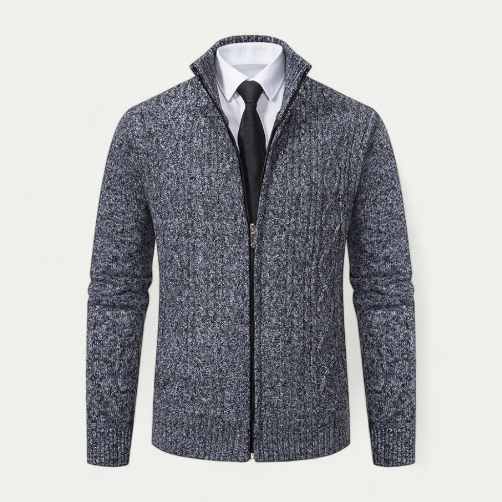 Versatile men's zip cardigan, perfect for business casual outfits & stylish everyday wear.