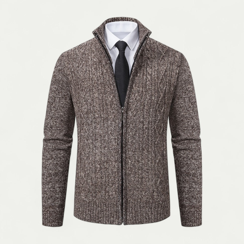 Comfortable men's zip-up knitted cardigan for everyday wear. Smart casual, versatile, and stylish.