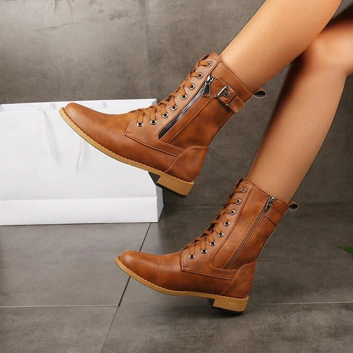 Men's lace-up boots with side zipper, durable sole. Versatile for casual to formal everyday wear.
