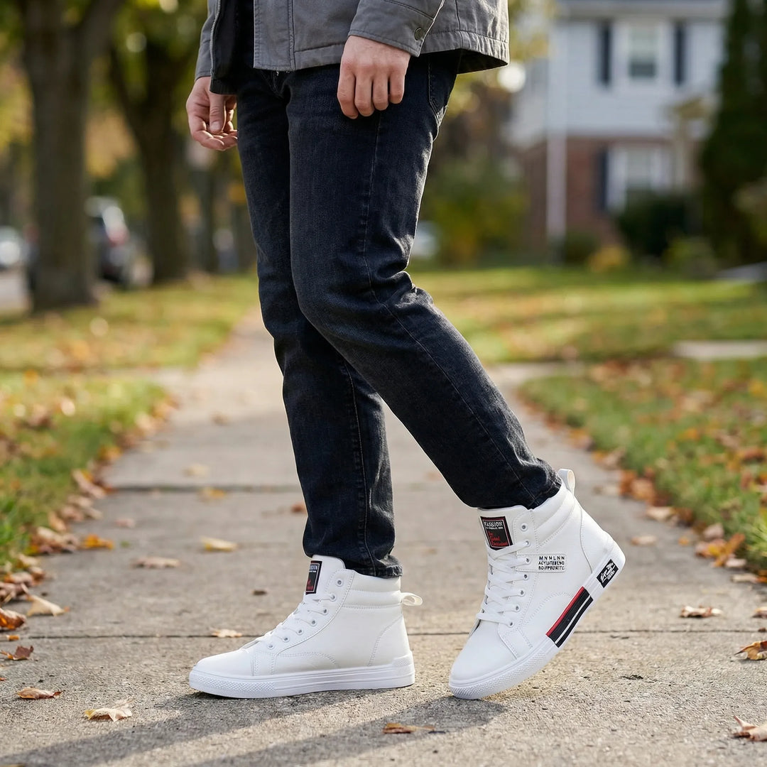 Men's lace-up high-top sneakers, 'Tommie' style, in white for everyday comfort & street style.