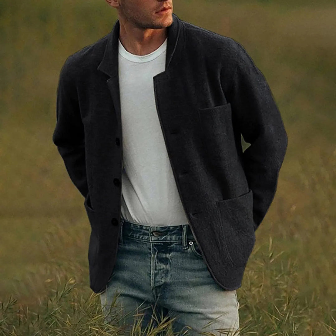 Modern men's structured blazer, Josua design, versatile for casual, office, and travel.