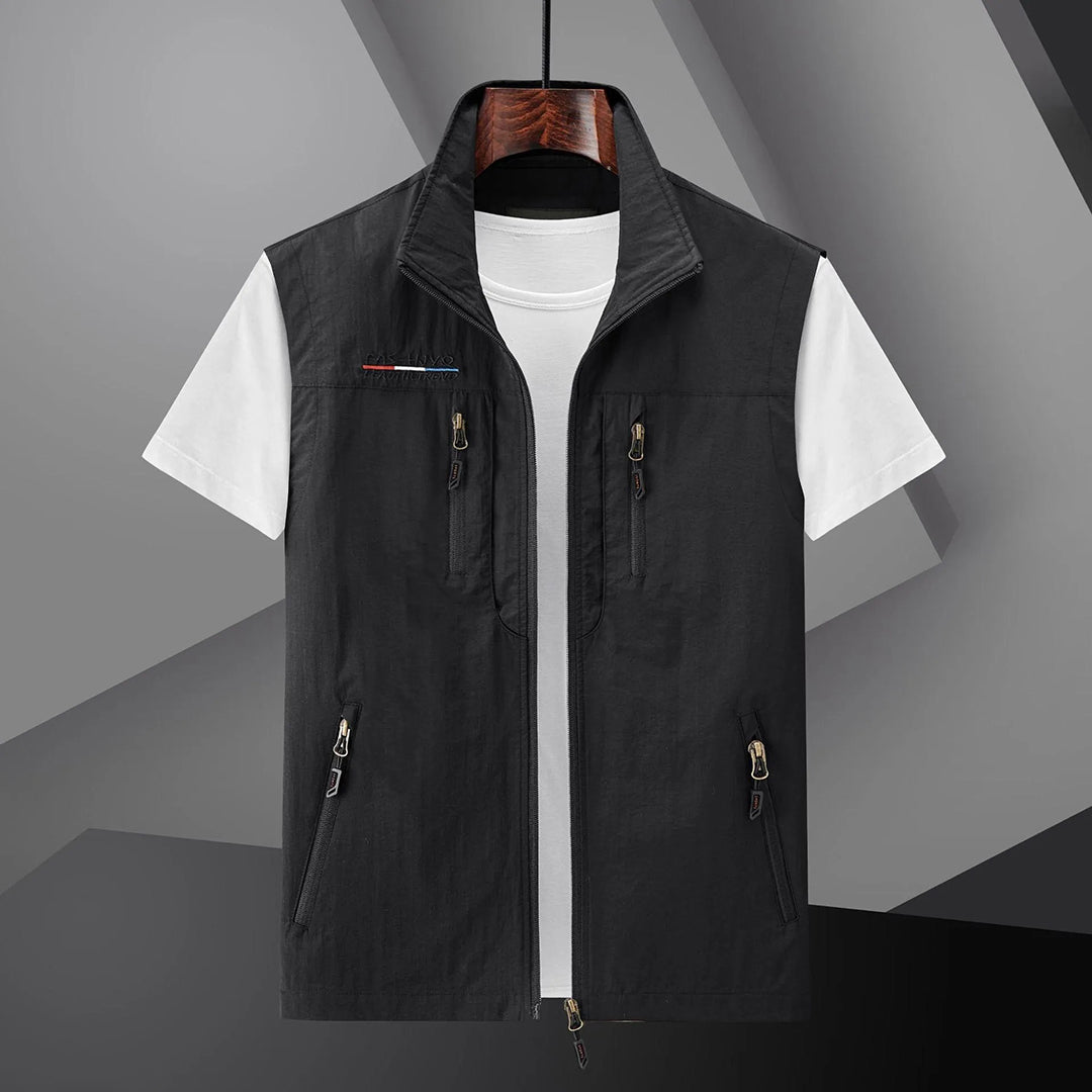 Functional men's utility vest, lightweight and sleeveless, perfect for outdoor adventures, fishing, and hiking.
