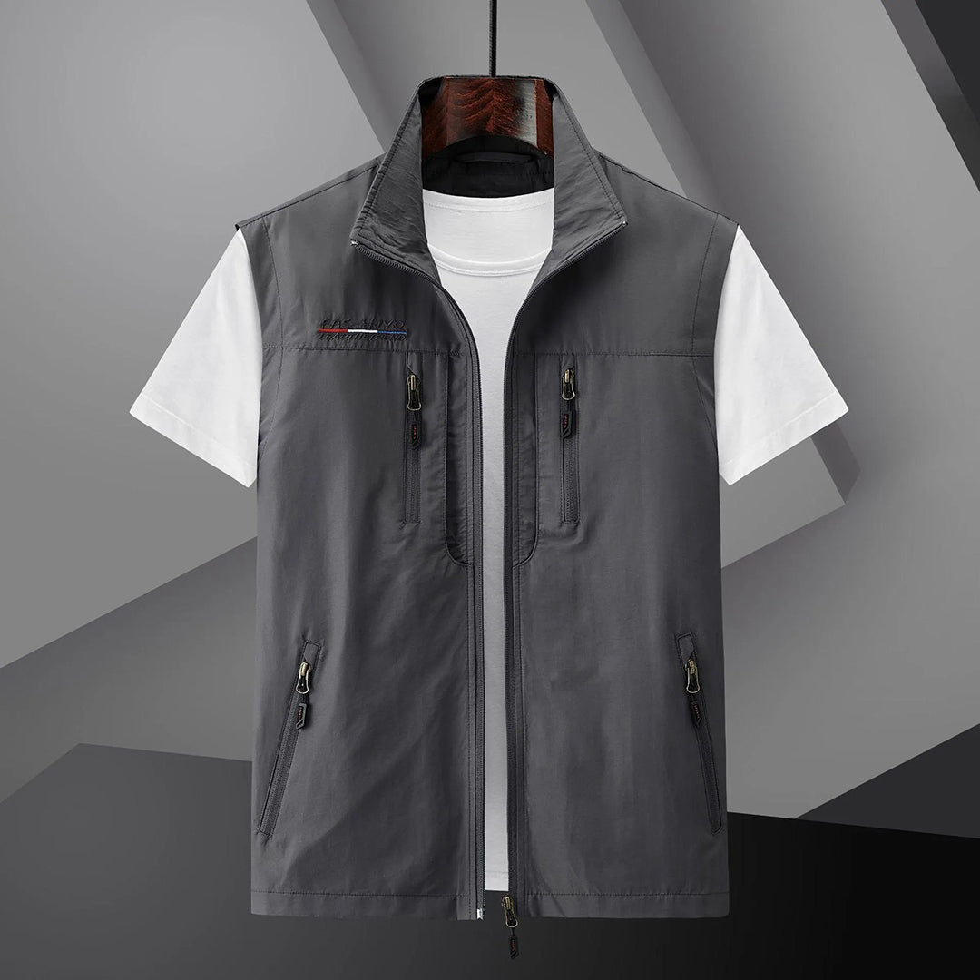 Adventure vest for men, featuring multiple secure zip pockets for travel, fishing, or daily outdoor utility.