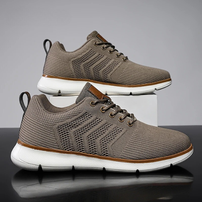 Side view of Men's Airmesh Stride walking shoes, offering cushioned support for running & athletic activities.
