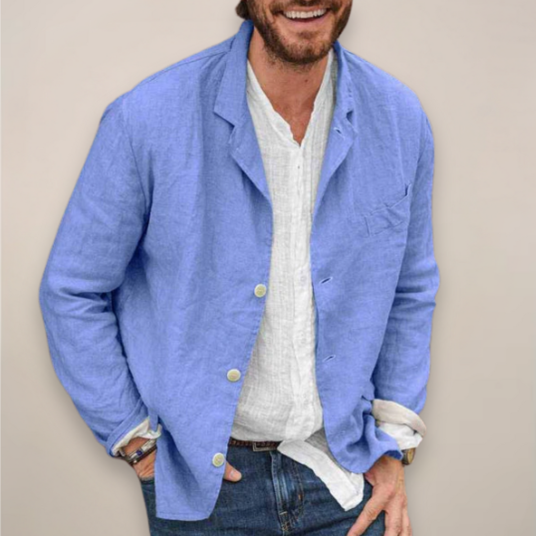 Relaxed fit men's lightweight blazer jacket, ideal for versatile everyday wear & comfortable men's fashion.