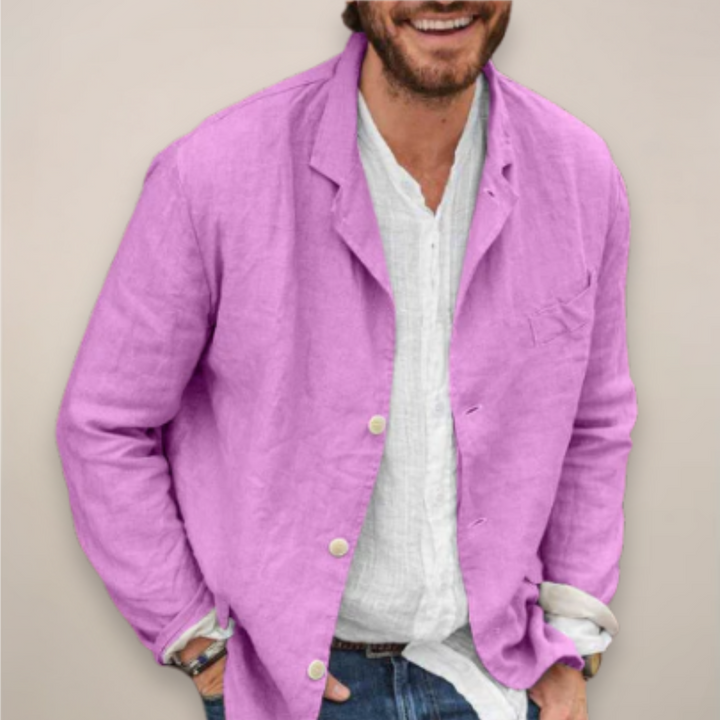 Lightweight men's blazer jacket, designed for a relaxed fit & stylish casual outerwear.