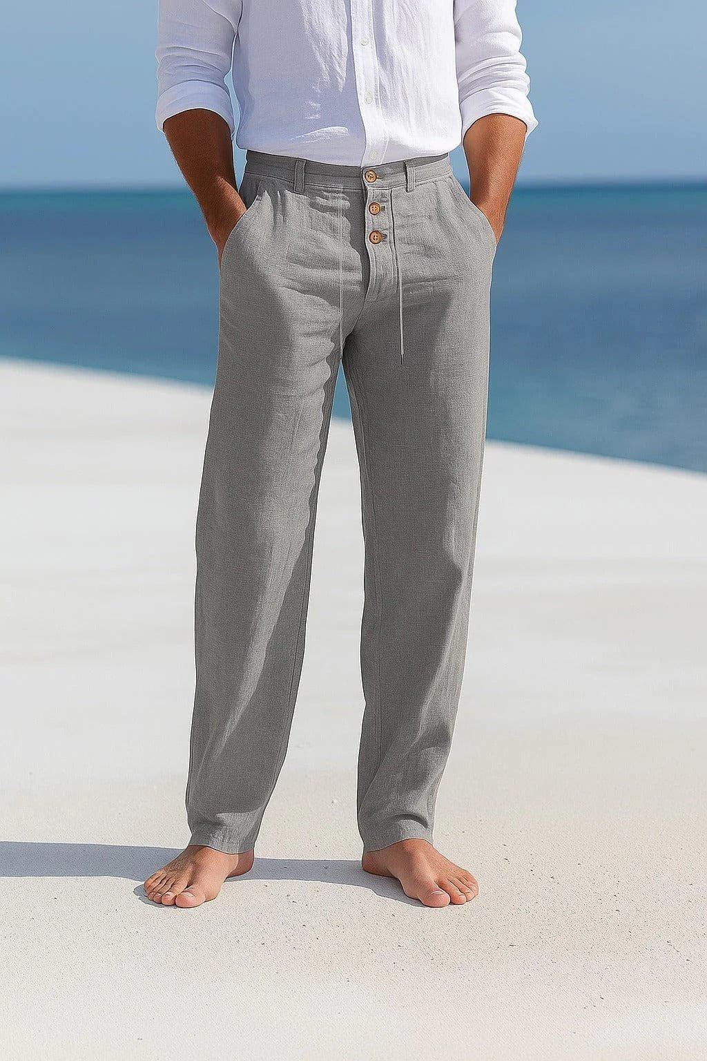 Men's relaxed fit chino pants, offering lightweight breathability and modern casual style for summer.