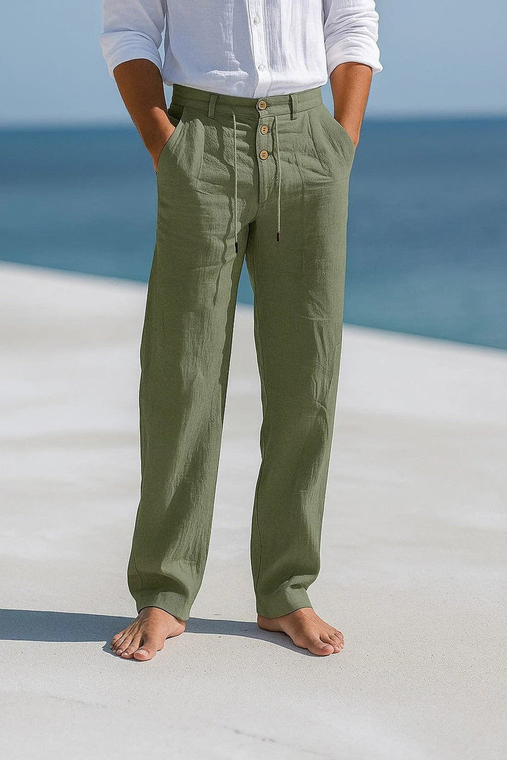 Men's lightweight breathable chinos paired with a casual shirt, ideal for stylish summer outfits.