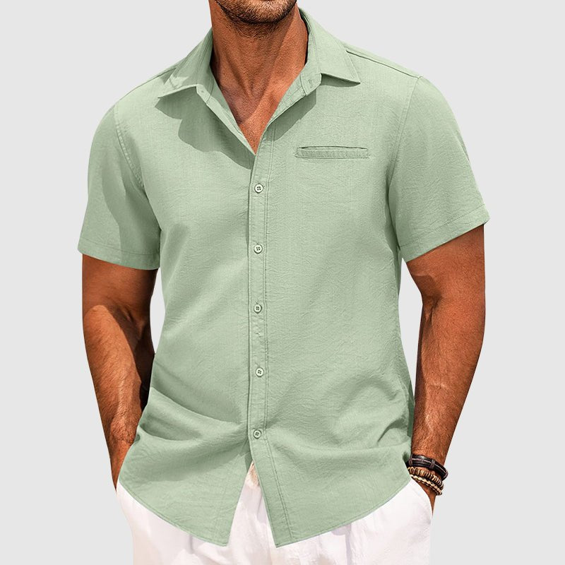 Men's casual summer shirt, lightweight short sleeve button-down. Ideal for warm weather, beach, or everyday wear.