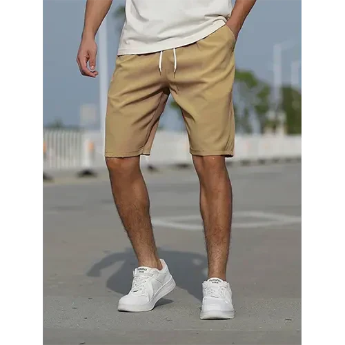 Assortment of men's lightweight high-waist shorts in various colors. Comfortable, casual summer fashion.