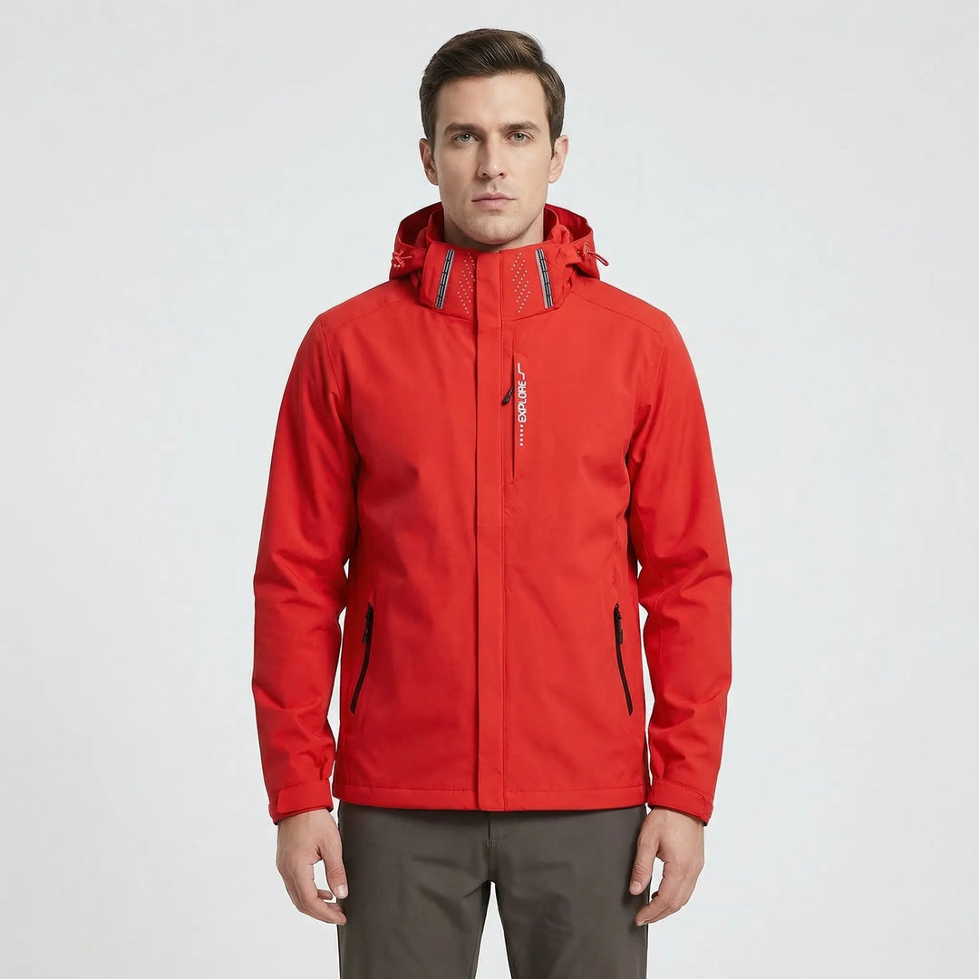 Durable men's lightweight hooded windbreaker jacket, ideal softshell for outdoor adventures.