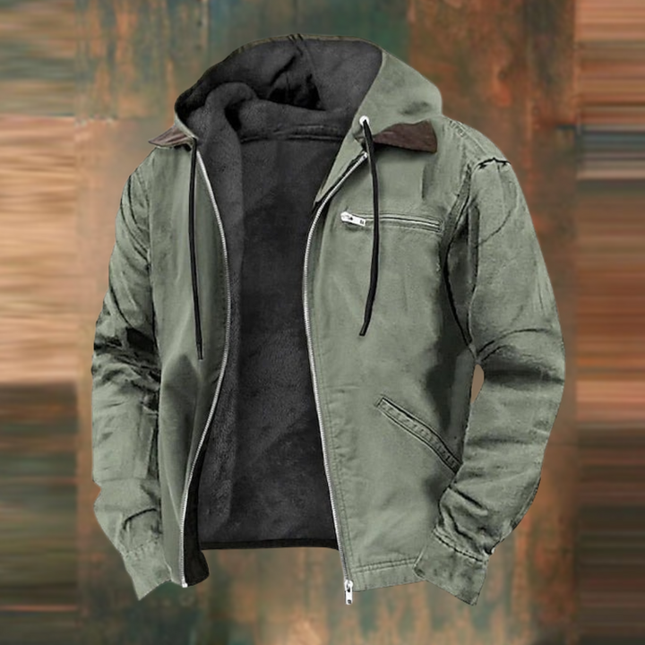 Versatile men's spring/fall jacket with practical pockets & hooded design. A comfortable, lightweight zip-up for men.
