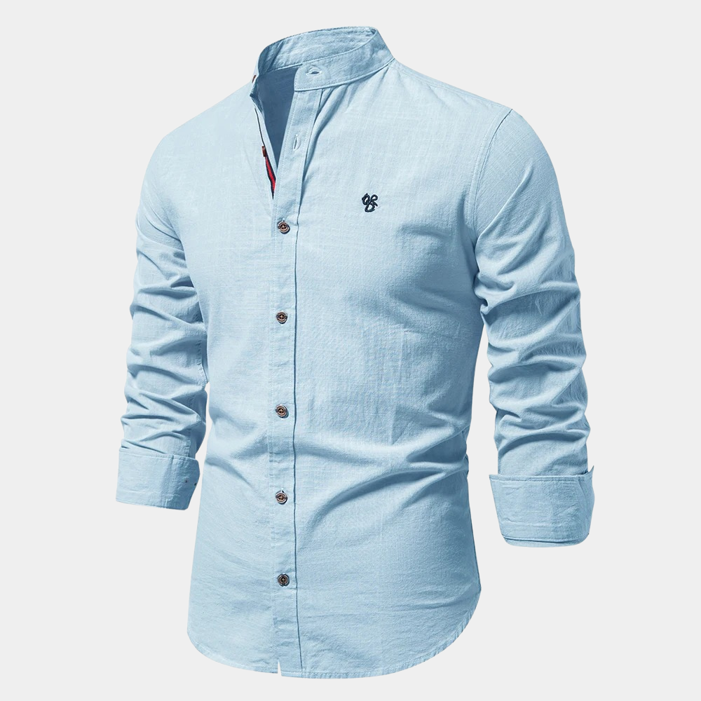 Stylish men's slim fit long-sleeve button-down summer shirt; perfect for a modern & versatile look.