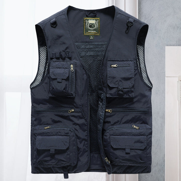 Stylish men's multi-pocket outdoor vest, lightweight and functional for all adventures.