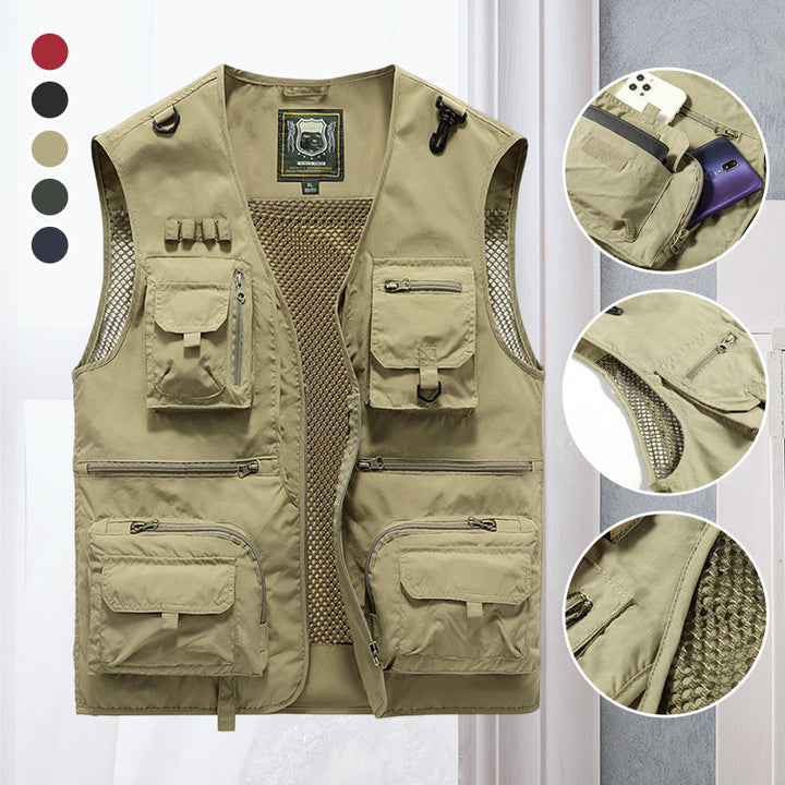 Functional men's lightweight vest with multiple pockets, ideal for outdoor adventure.