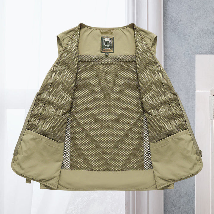 Lightweight men's fishing vest with ample multi-pockets for gear storage.
