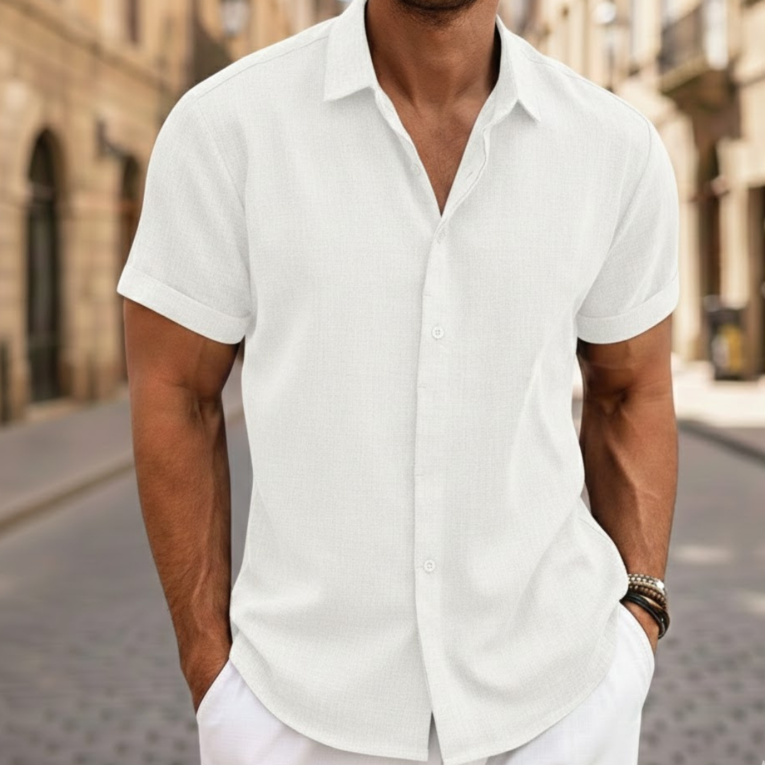 Men's summer style short sleeve button polo shirt. Lightweight and comfortable for everyday casual wear.