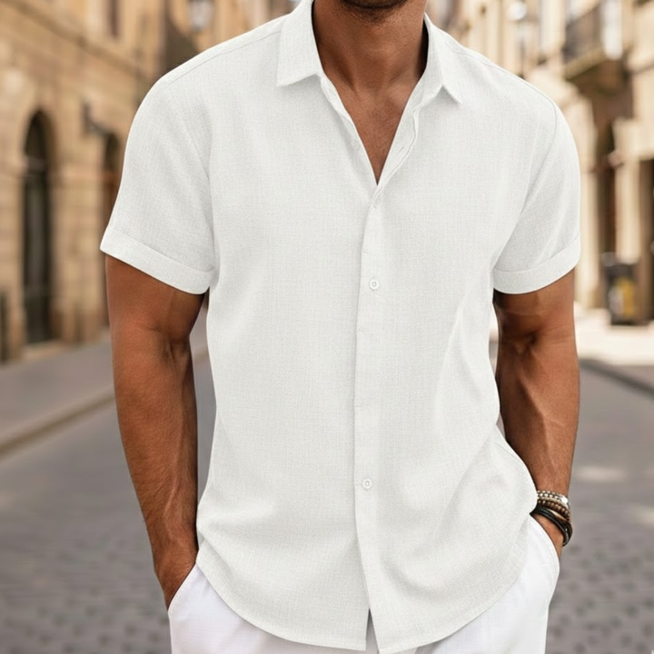 Men's summer style short sleeve button polo shirt. Lightweight and comfortable for everyday casual wear.