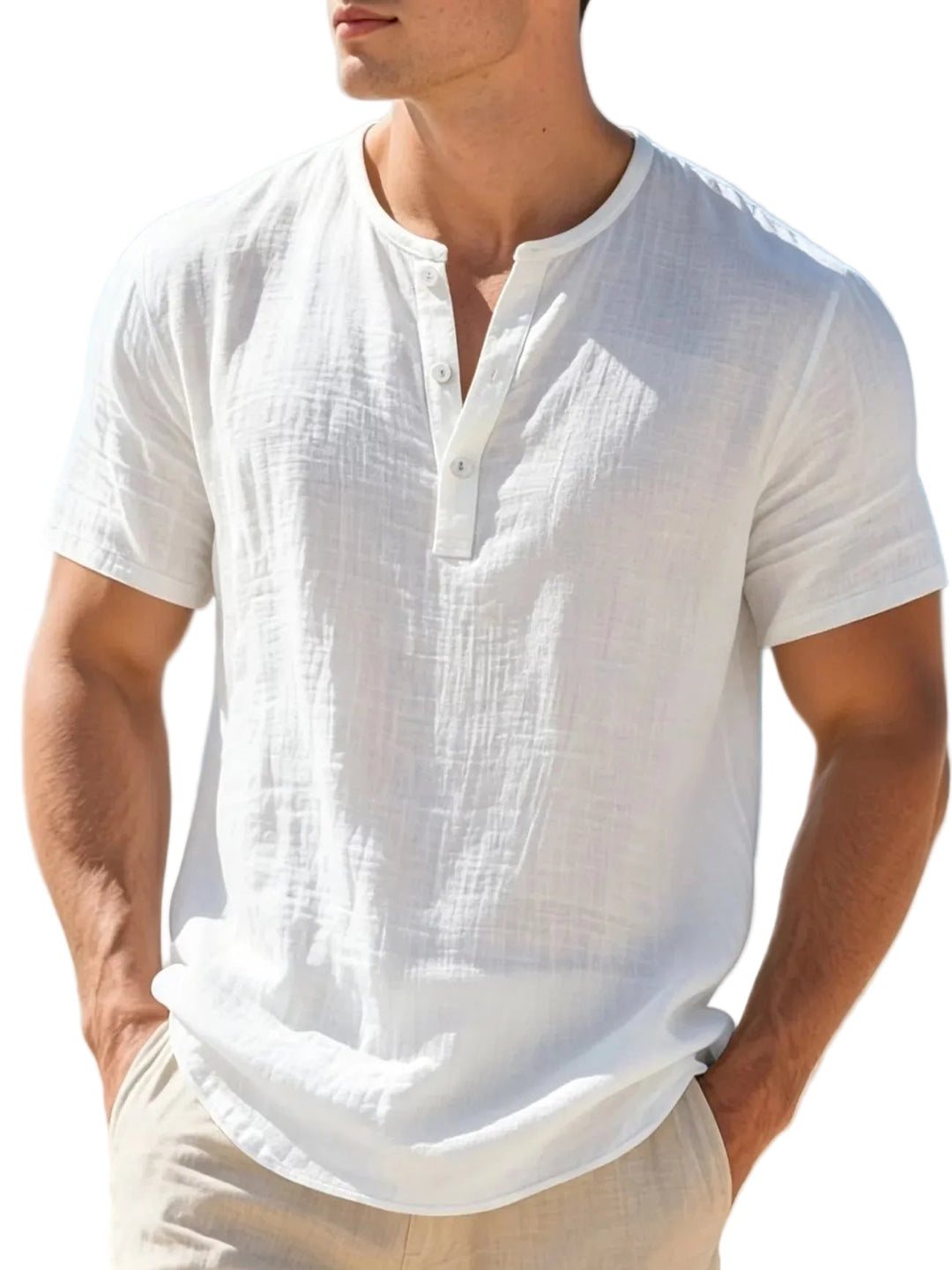 Men's lightweight short-sleeve Henley shirt in a relaxed fit for casual comfort.