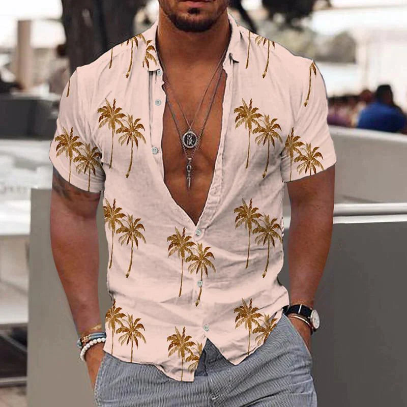 Men's linen short sleeve button-up shirt, perfect for summer casual wear. Relaxed fit for warm weather comfort.