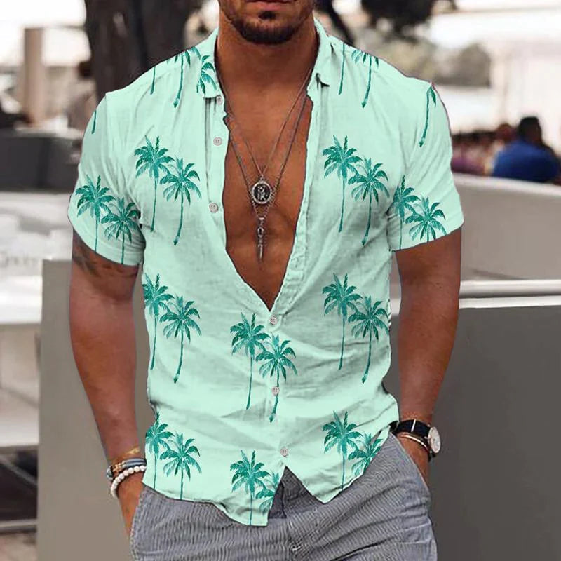 Casual men's short sleeve button-up shirt in breathable linen. Ideal for summer, offering comfort & relaxed style.