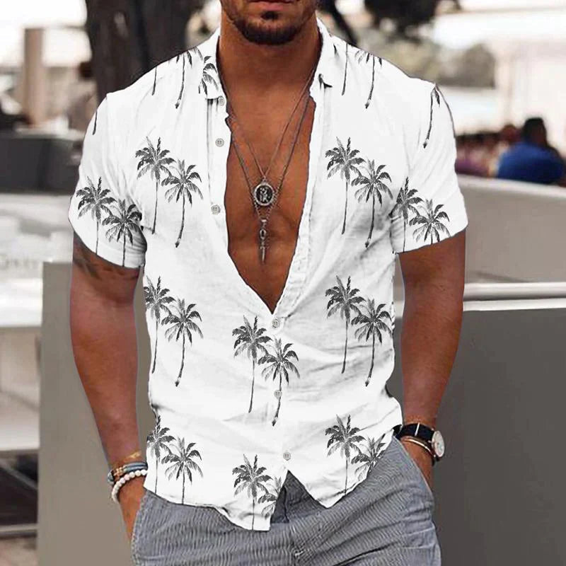 Matteo men's summer short sleeve linen shirt, button-up design. Comfortable and relaxed fit for warm weather outfits.