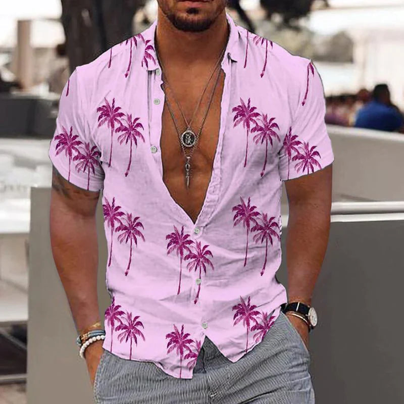 Comfortable men's short sleeve linen shirt with button-up front. Perfect casual wear for hot summer days.