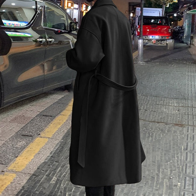 Classic men's trench coat with belt, ideal for formal or smart casual wear, elegant outerwear.